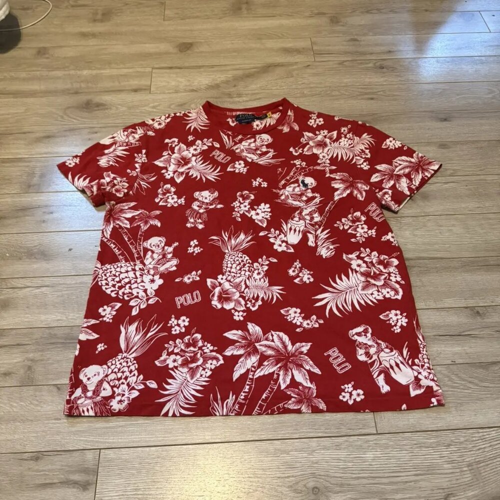 polo ralph lauren hawaiian red and white tee